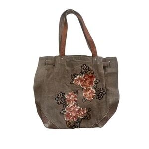 Mona B Floral Embroidered Tote - Brown and Pink